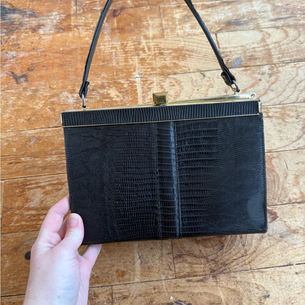 Elegant Black -Embossed Handbag